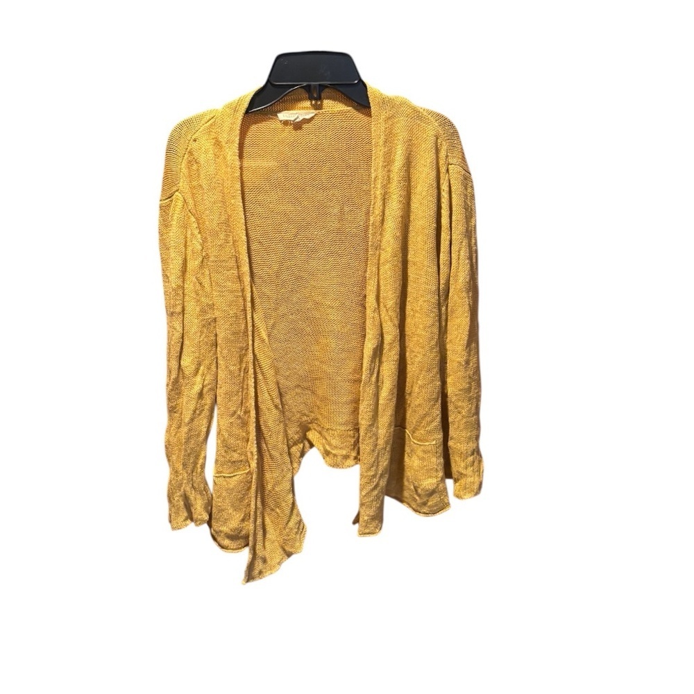 Eileen Fisher Women's Open Front Hemp Drape Cardigan Mustard Yellow Medium